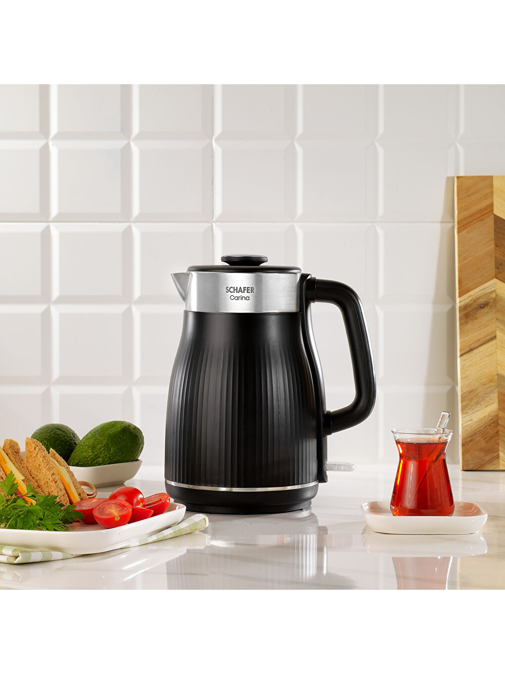 Carina Paslanmaz Çelik El Yakmaz Gövdeli Su Isıtıcı-Siyah