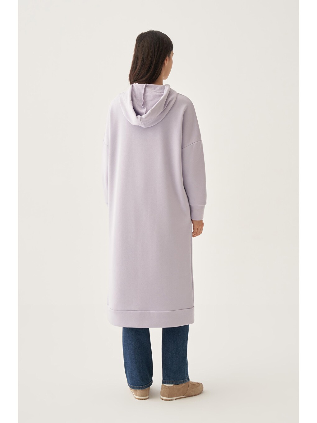 Lila-kuşgözlü Kapüşonlu Cepli Elastanlı Uzun Sweat-3