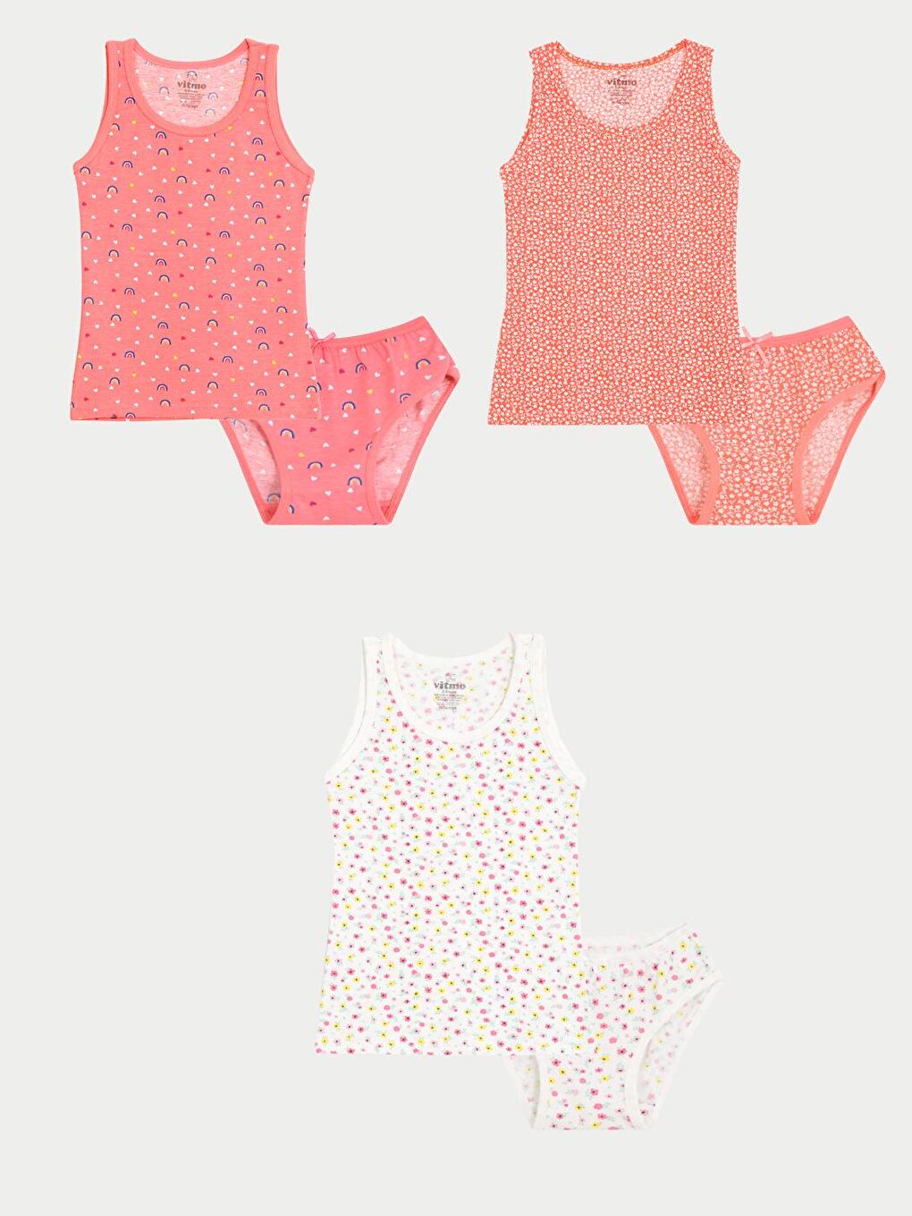 Kız Çocuk Pamuklu 3'Lü Atlet 3'Lü Slip Karışık Renk Flower 6 Parça Set