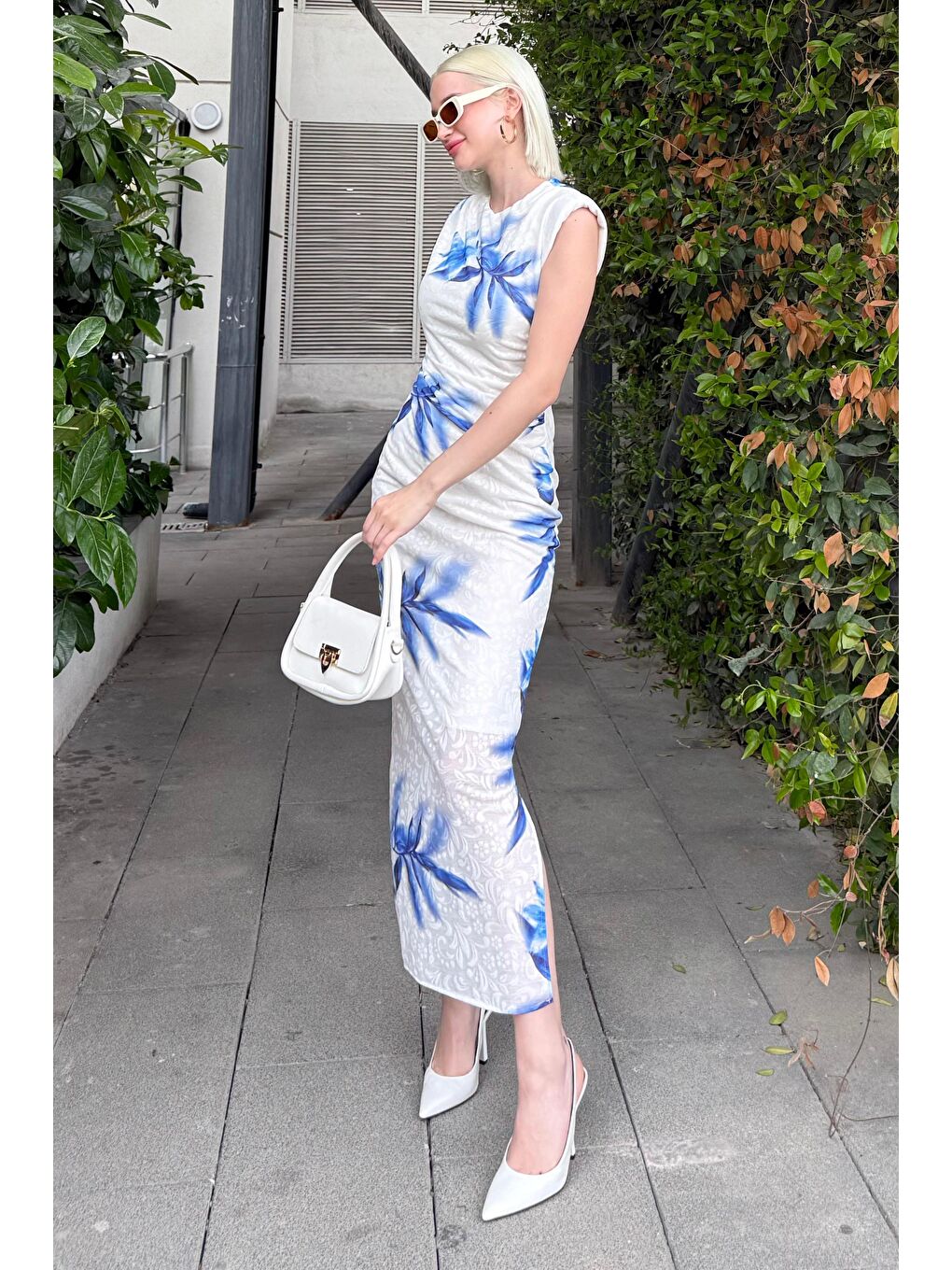 Mavi Desenli Midi Boy Kadın Elbise Mg2464-5