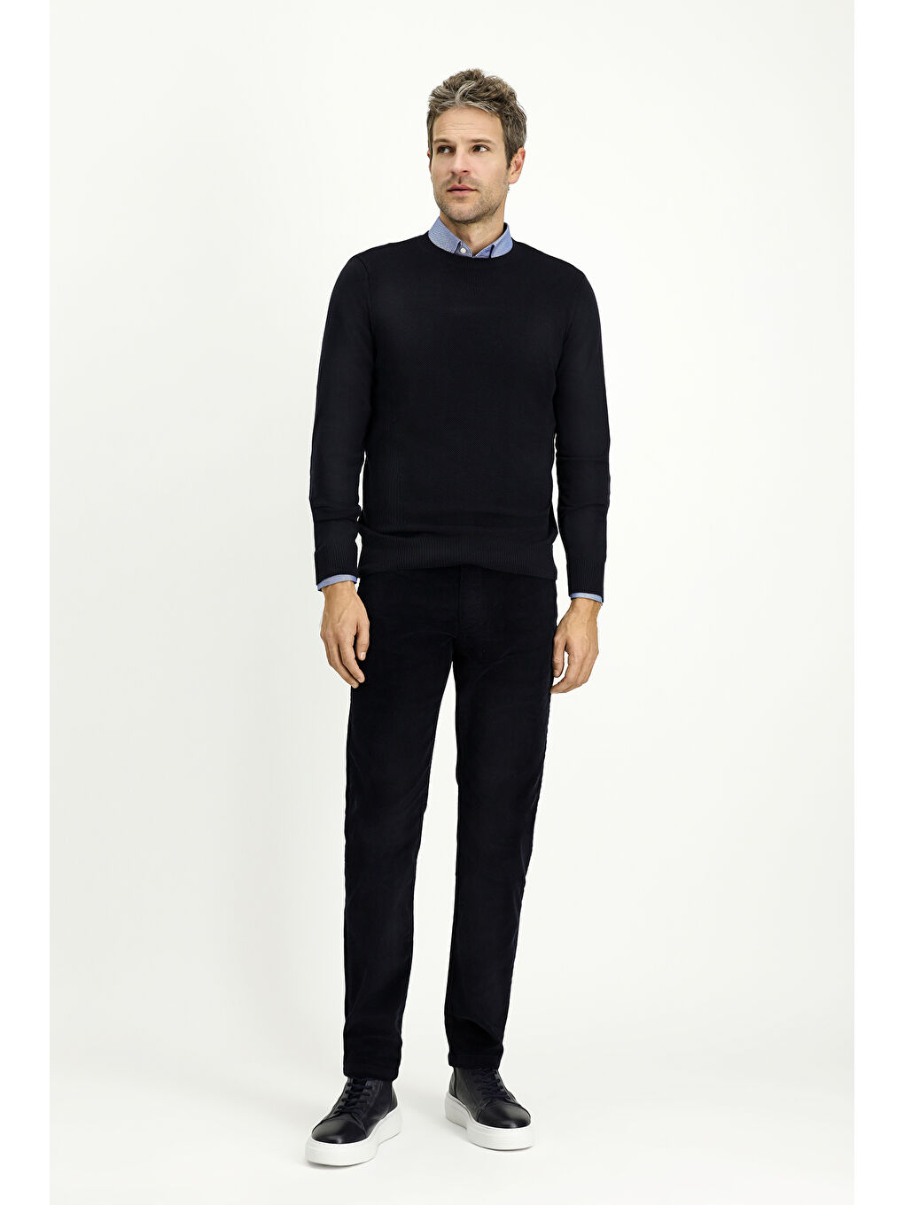 Lacivert Slim Fit Dar Kesim Elastanlı Kadife Pantolon