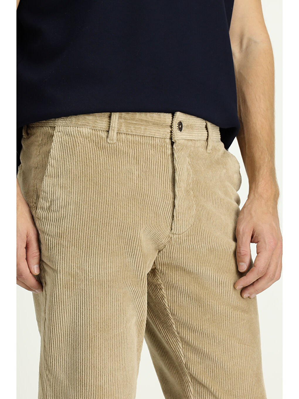 Bej Regular Fit Pamuk Kadife Pantolon-2