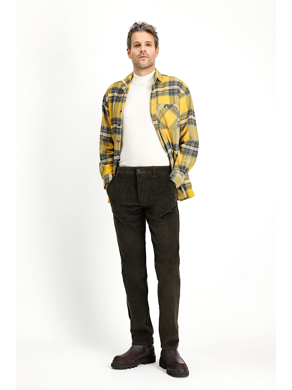 Haki Regular Fit Pamuk Kadife Pantolon-2