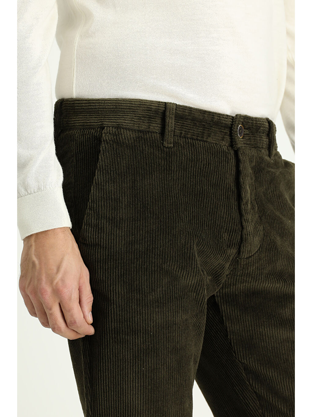 Haki Regular Fit Pamuk Kadife Pantolon-3