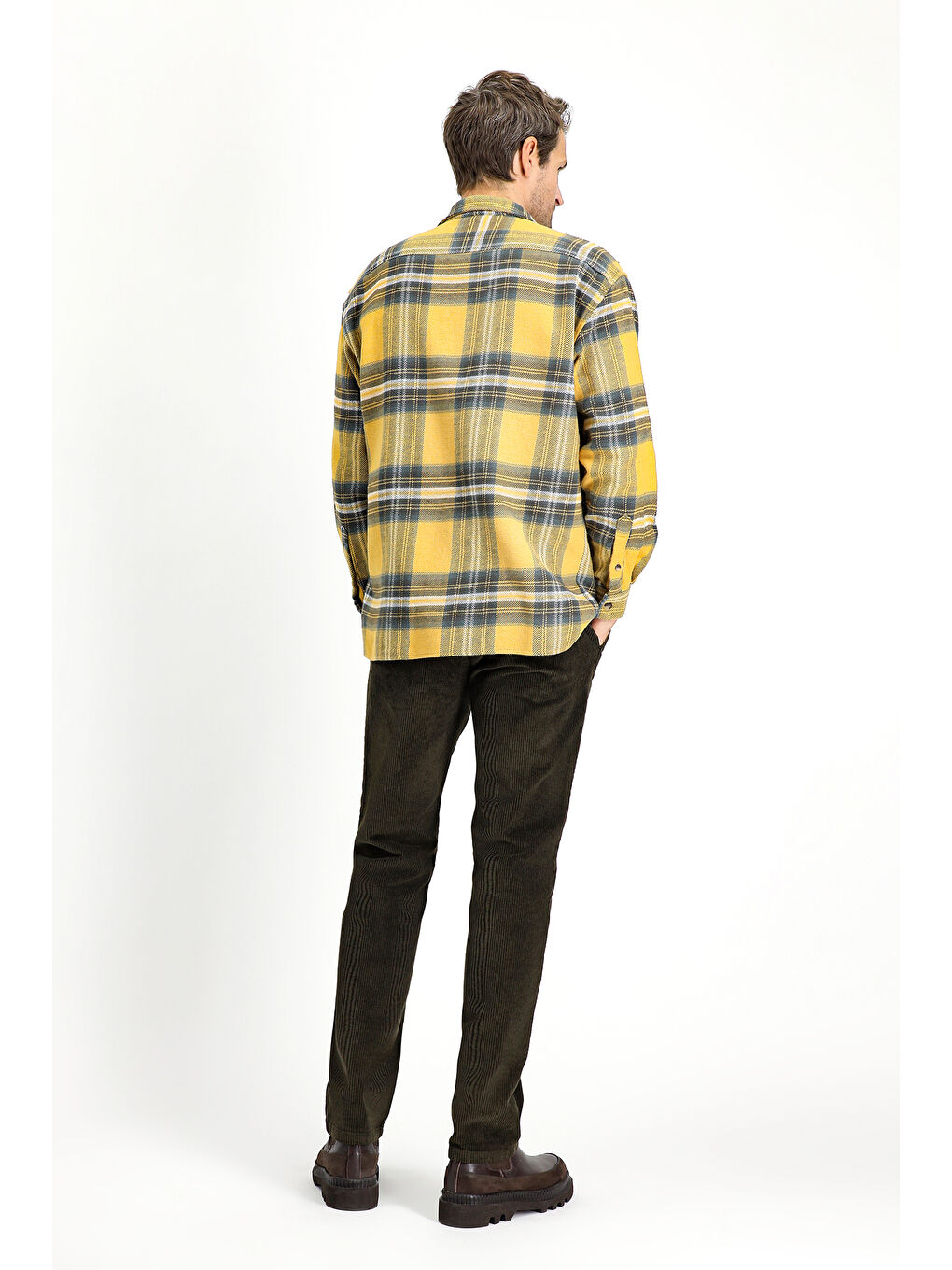 Haki Regular Fit Pamuk Kadife Pantolon-4