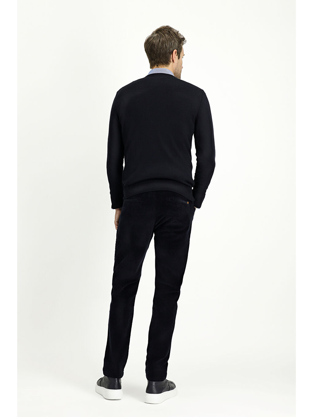 Lacivert Slim Fit Dar Kesim Elastanlı Kadife Pantolon-4