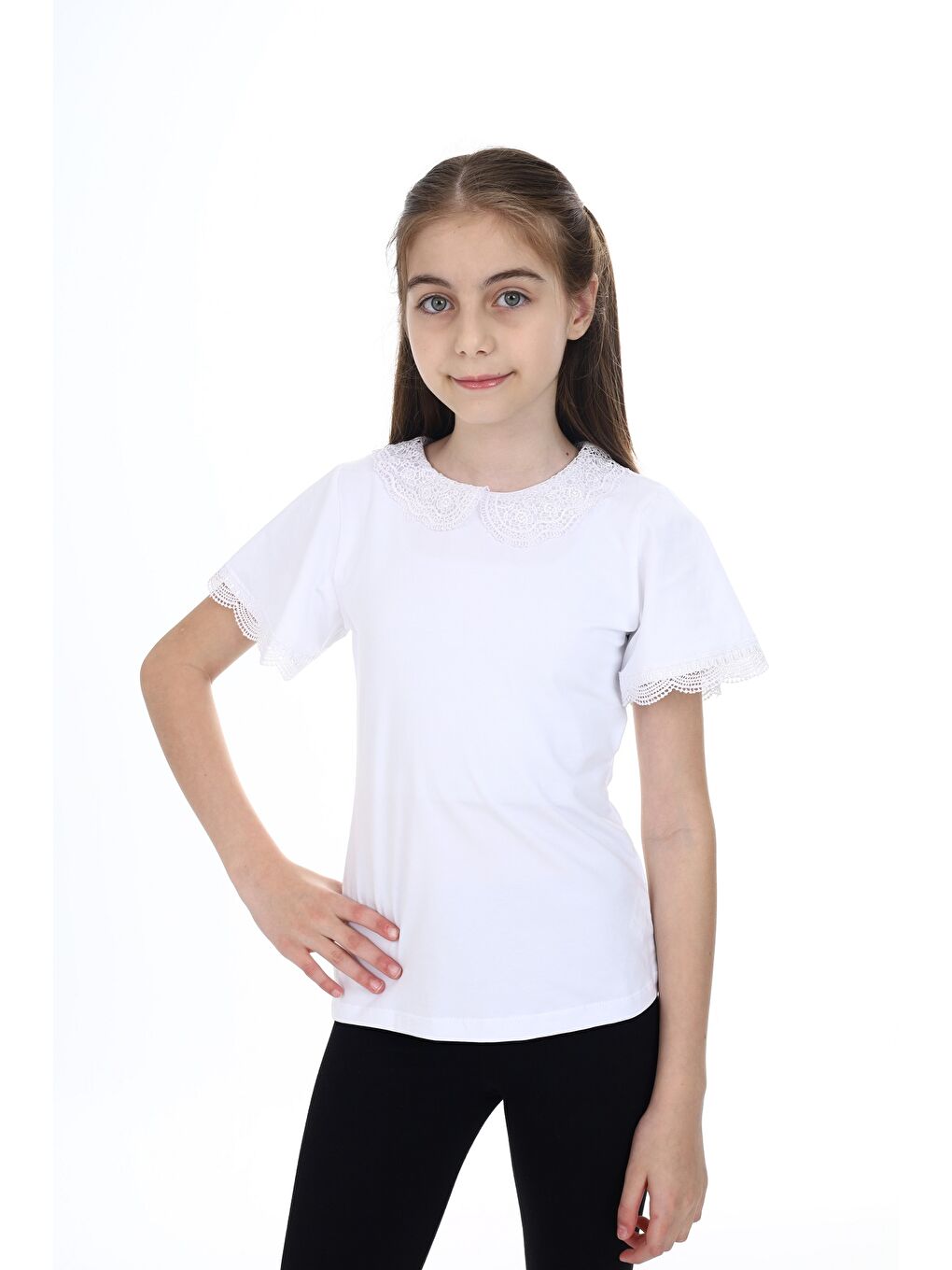 Beyaz Kız Çocuk Okul Tişört-1