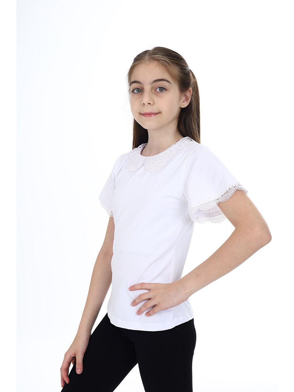 Beyaz Kız Çocuk Okul Tişört-2