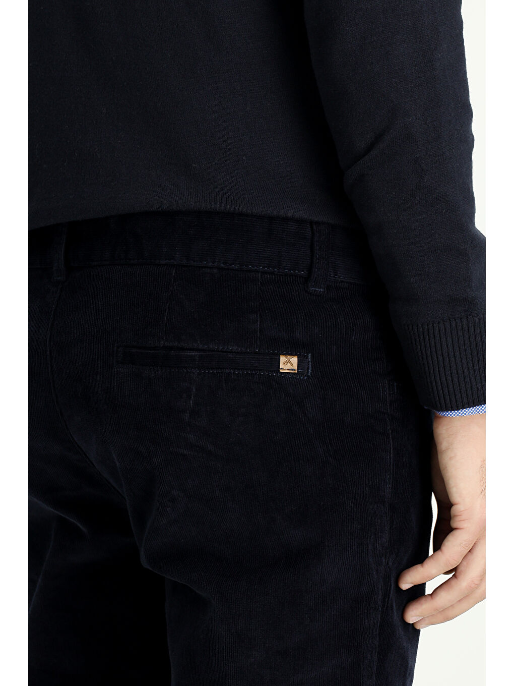 Lacivert Slim Fit Dar Kesim Elastanlı Kadife Pantolon-5