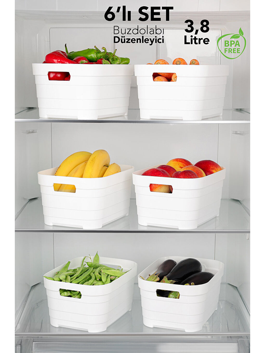 Beyaz 6'lı Buzdolabı Düzenleyici 3800 ml
