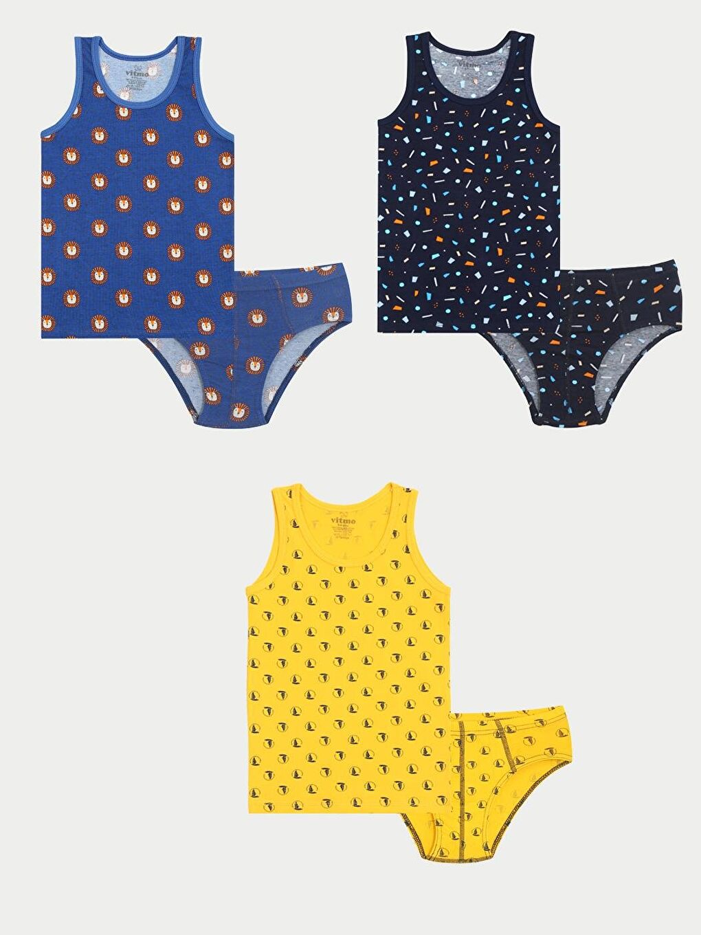 Vitmo Karişik Erkek Çocuk Pamuklu 3'Lü Atlet 3'Lü Slip Karışık Renk Mix 6 Parça Set