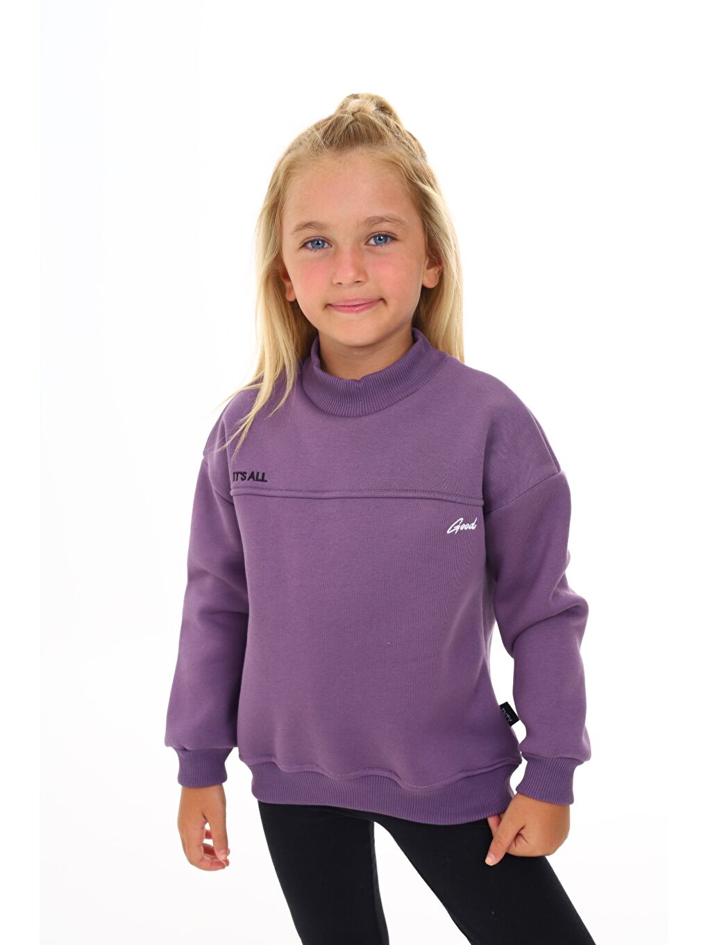 Mor Kız Çocuk Nakışlı Sweatshirt