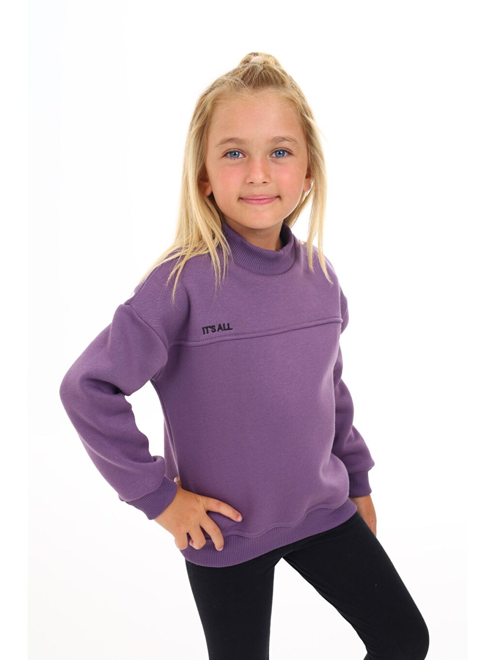 Mor Kız Çocuk Nakışlı Sweatshirt-3