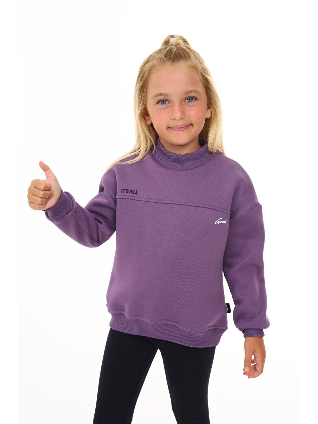 Mor Kız Çocuk Nakışlı Sweatshirt-4