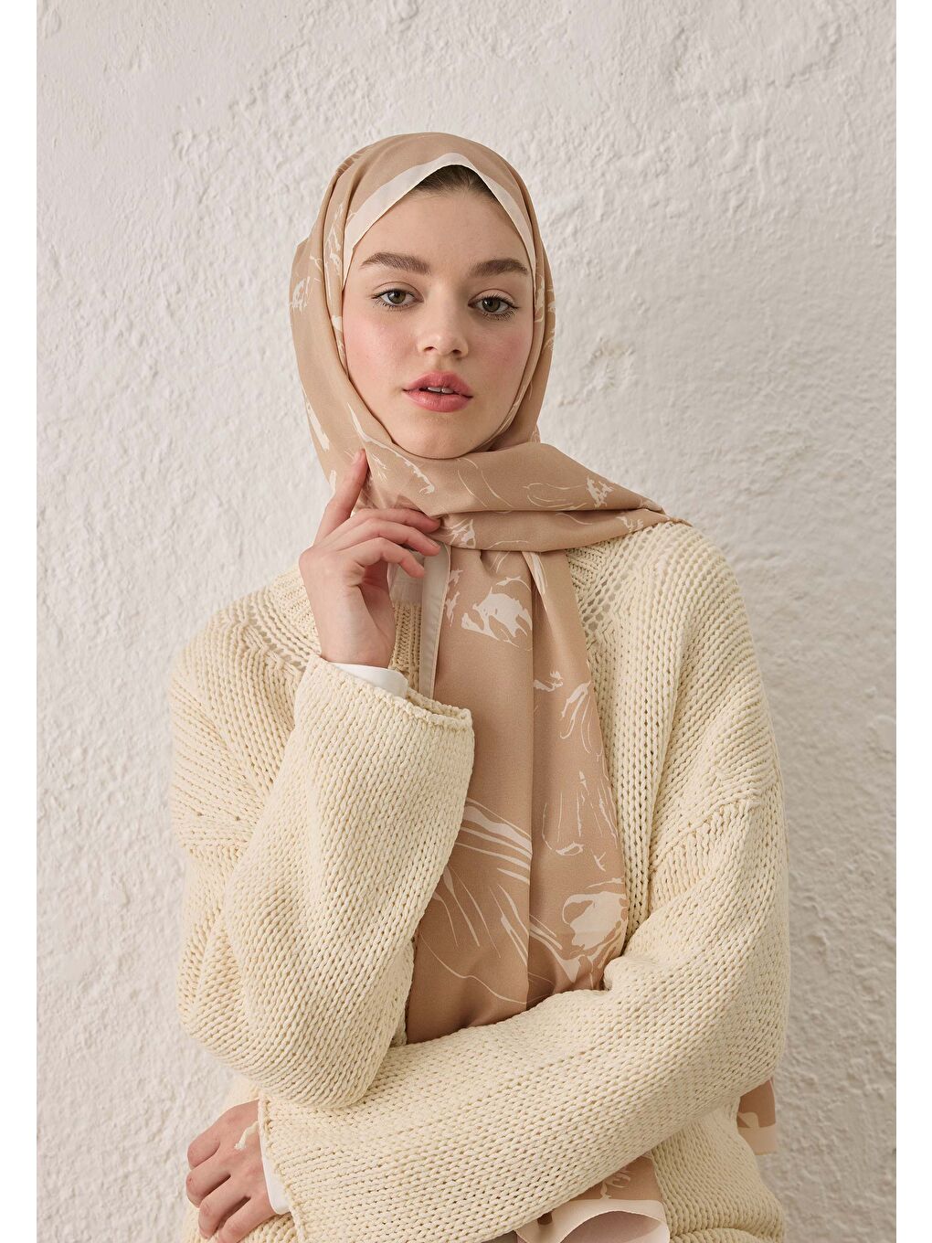Bej Adela Desen Şal Nude-1