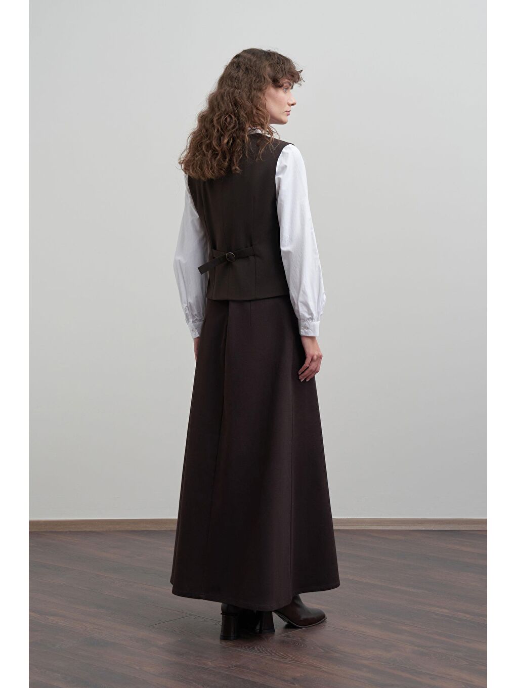 Kahverengi Acı Kahve-V Yaka Polyviscon Yelek-3