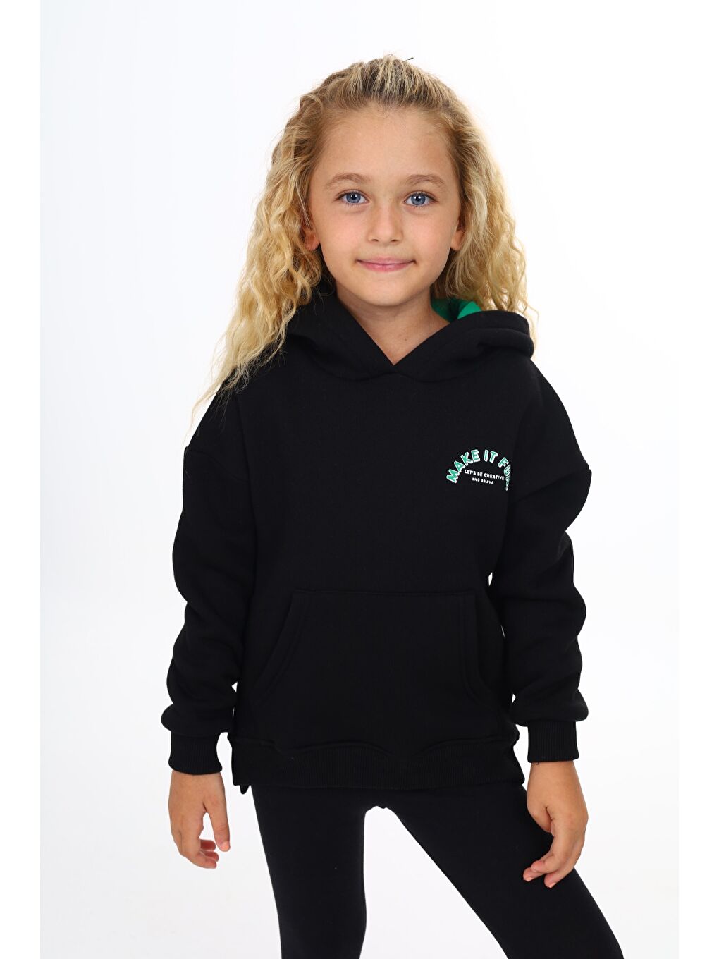 Siyah Kız Çocuk Baskılı Sweatshirt
