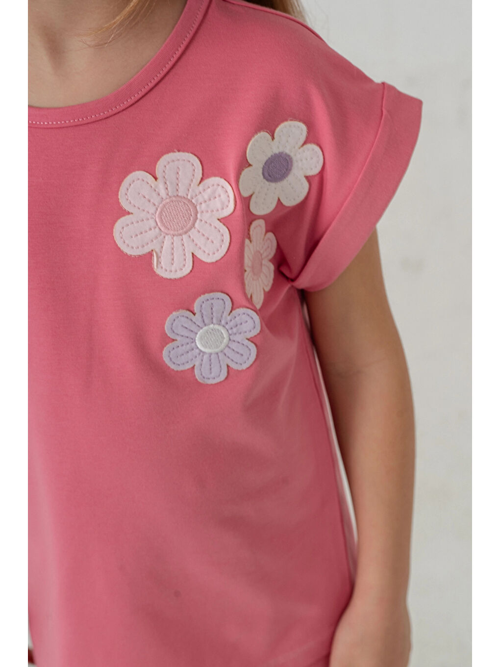 Pembe Çiçek Aplikeli Kız Çocuk Takımı 50362-2