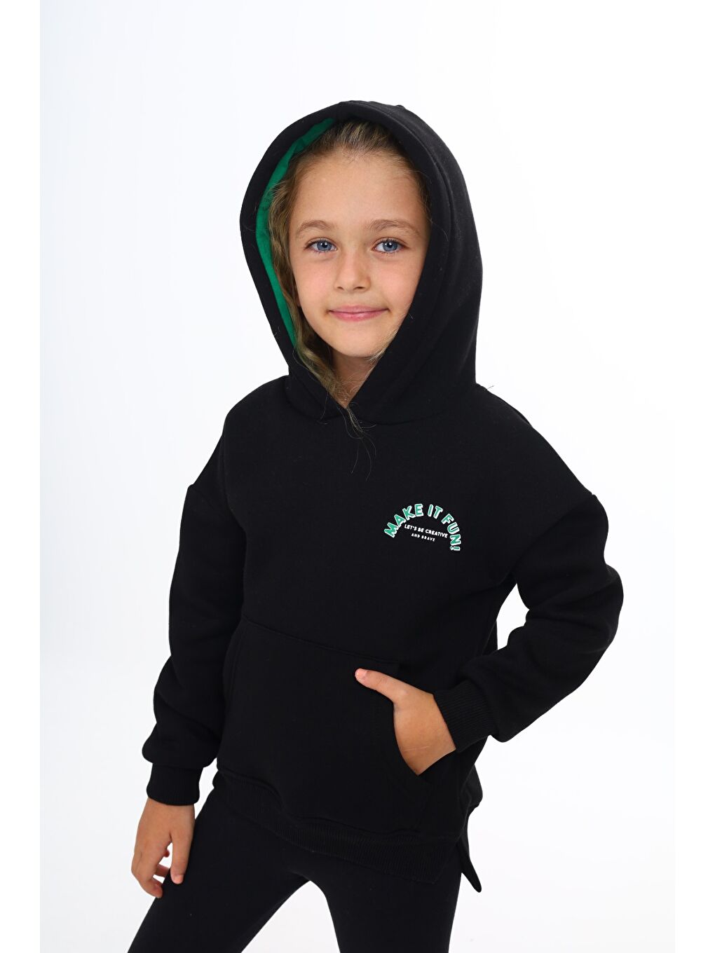 Siyah Kız Çocuk Baskılı Sweatshirt-1