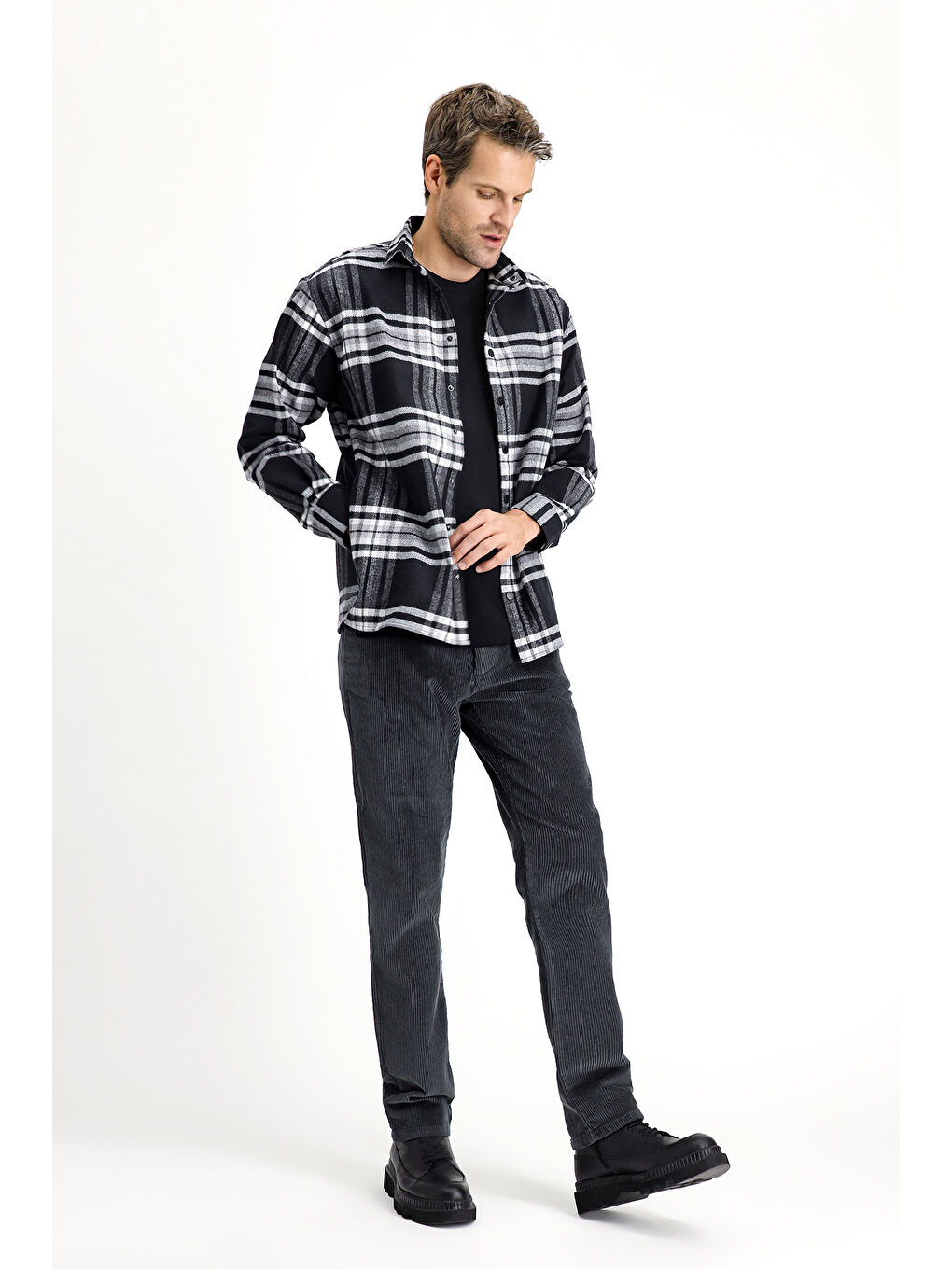 Antrasit Regular Fit Pamuk Kadife Pantolon-2