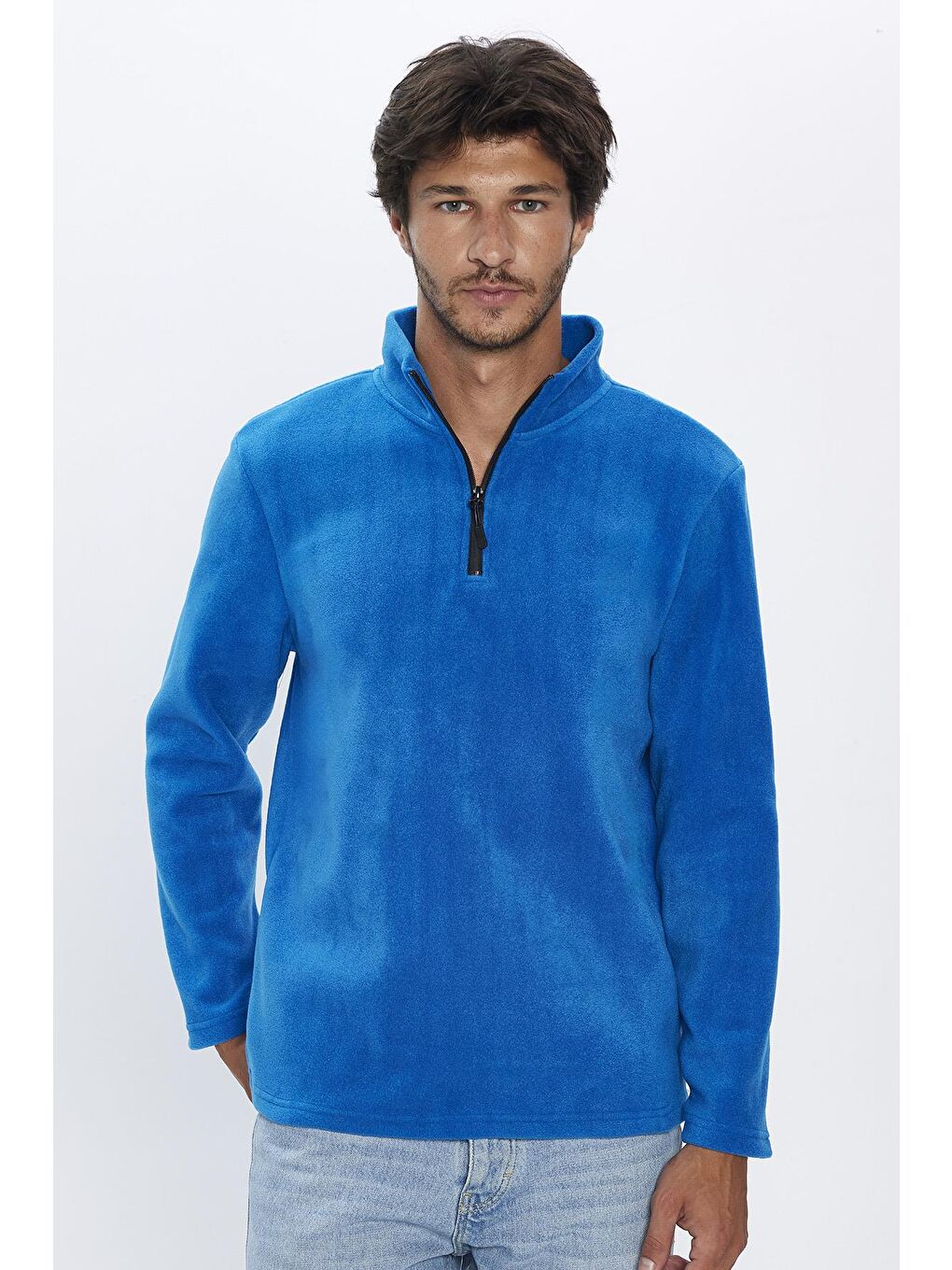 TUDORS Saks Erkek Standart Fit Rahat Kesim Tüylenme Yapmayan Soğuk Geçirmez Sax Mavi Dik Yaka Polar Sweatshirt - 1