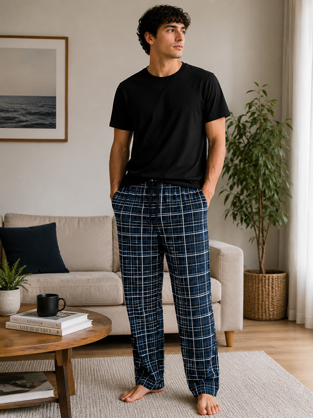 Antrasit Erkek %100 Doğal Pamuk Yüksek Kaliteli Rahat Kalıp Basic Pijama Takımı
