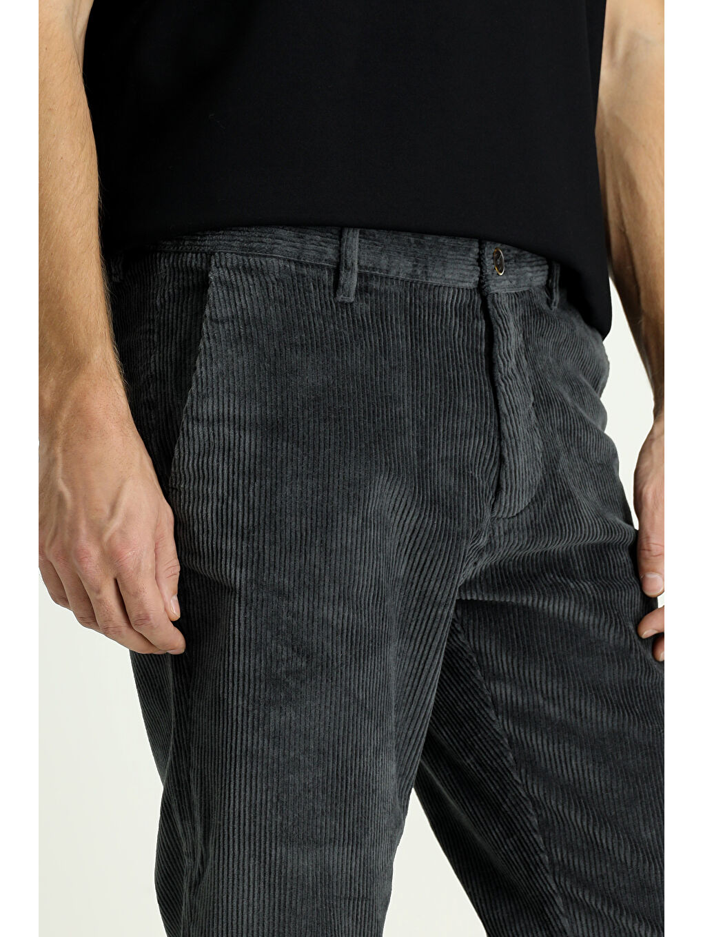 Antrasit Regular Fit Pamuk Kadife Pantolon-3