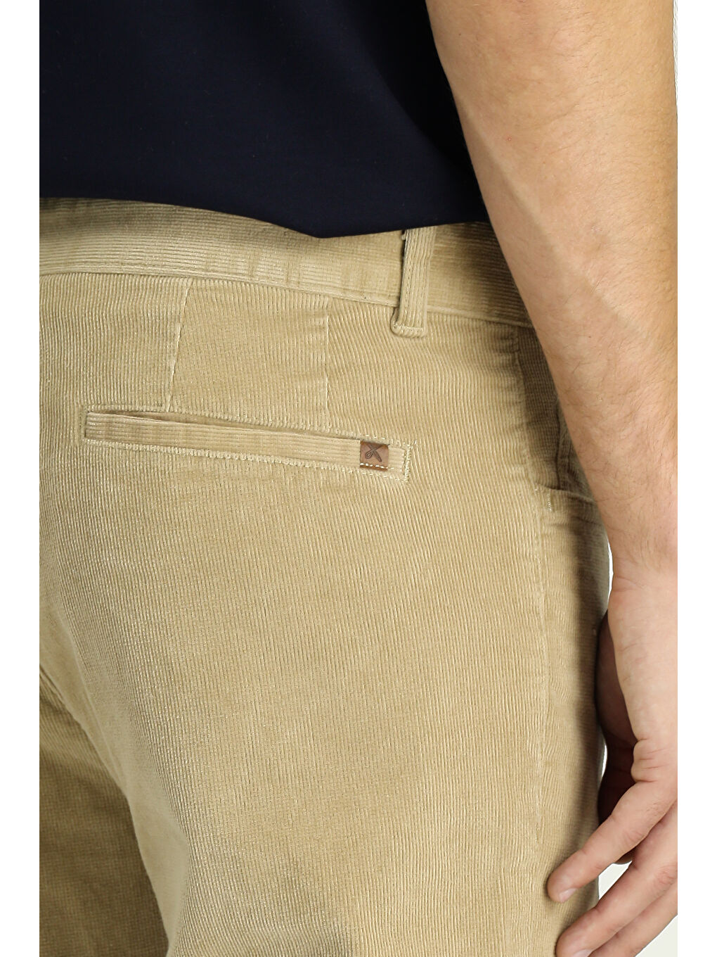 Bej Slim Fit Dar Kesim Elastanlı Kadife Pantolon-5