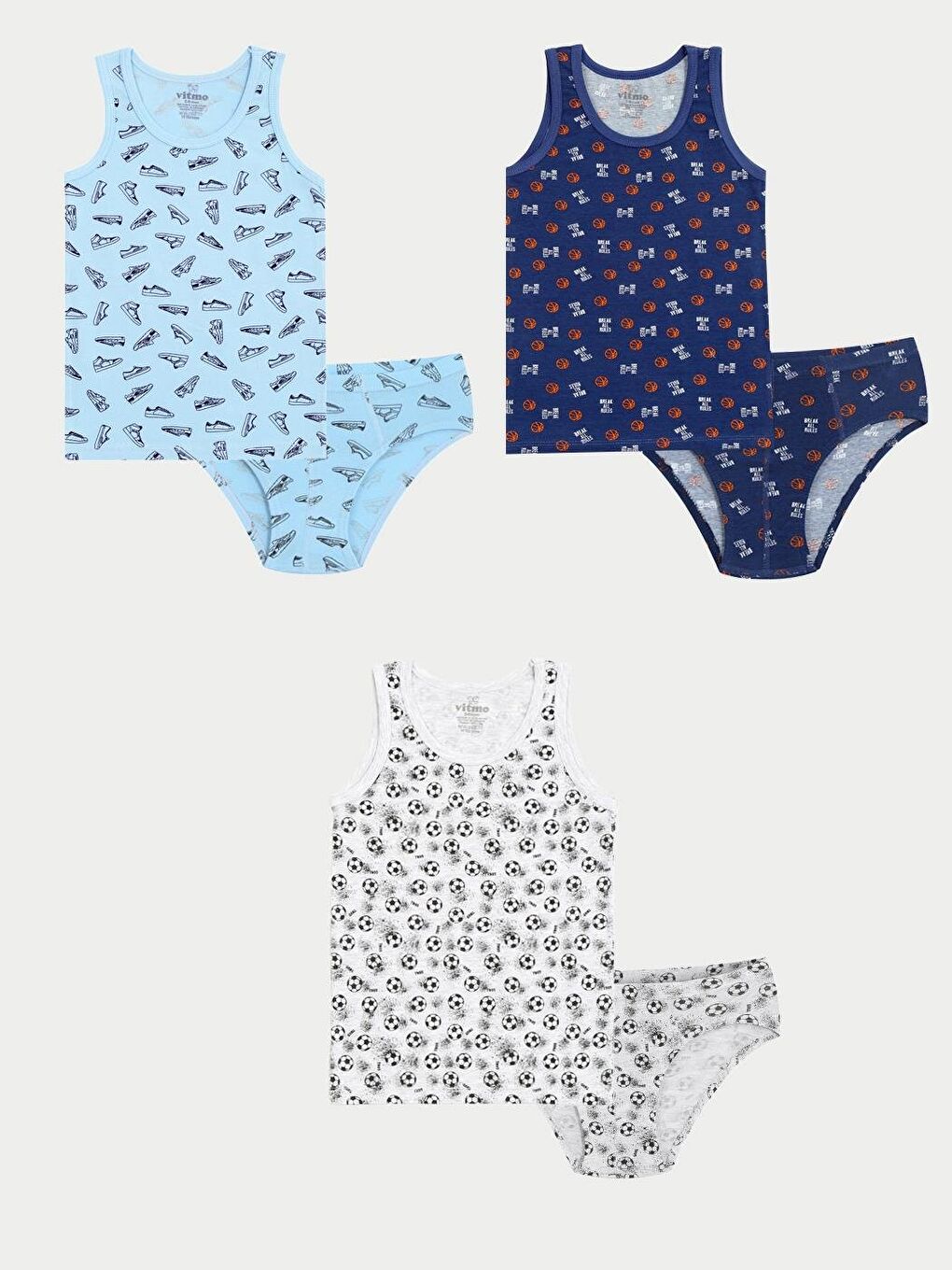 Erkek Çocuk Pamuklu 3'Lü Atlet 3'Lü Slip Karışık Renk Team 6 Parça Set