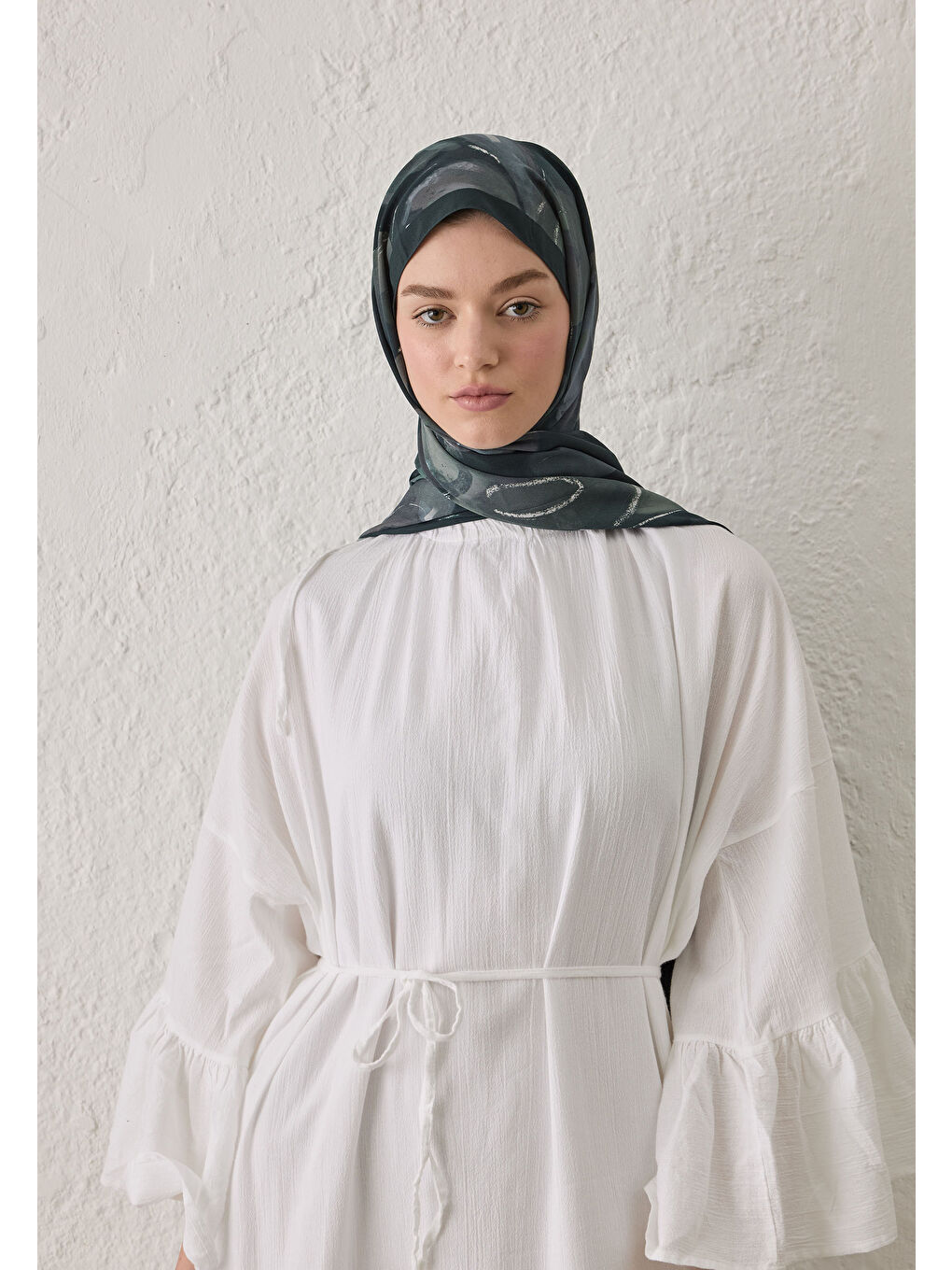 Yeşil Dark Garden Desen Şal Koyu Mint-2