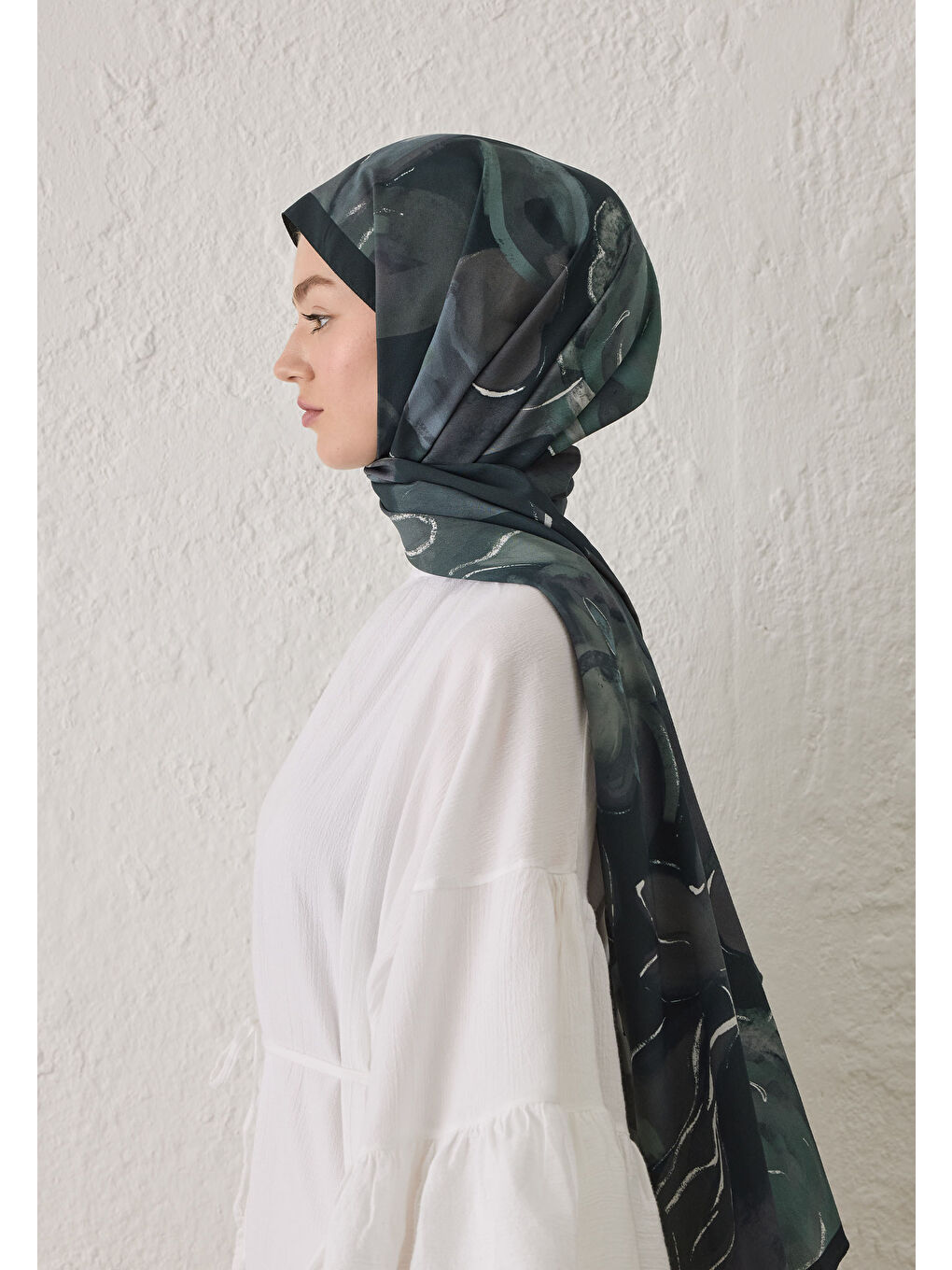 Yeşil Dark Garden Desen Şal Koyu Mint-3