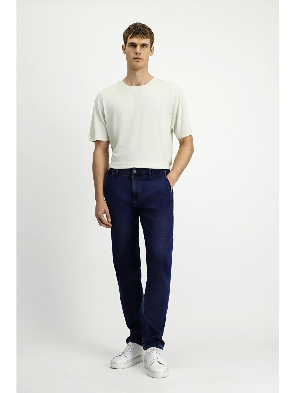 Lacivert Relax Fit Rahat Kesim Pamuklu Denim Look Jean Pantolon