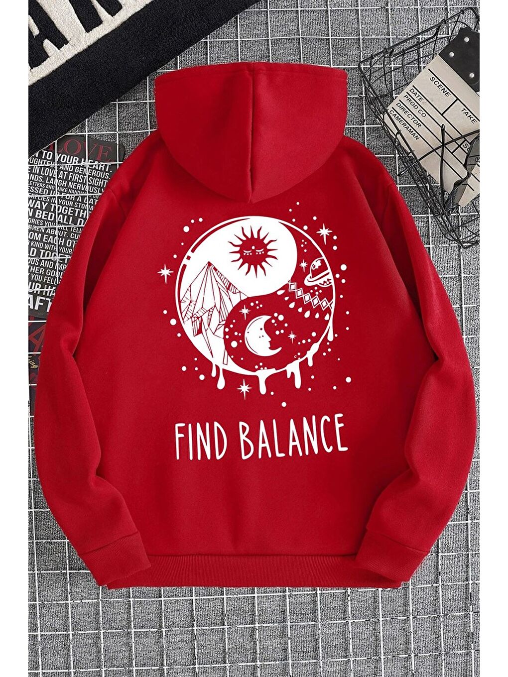 uyguntarz Kırmızı Unisex Yin & Yang Tasarım Sweatshirt