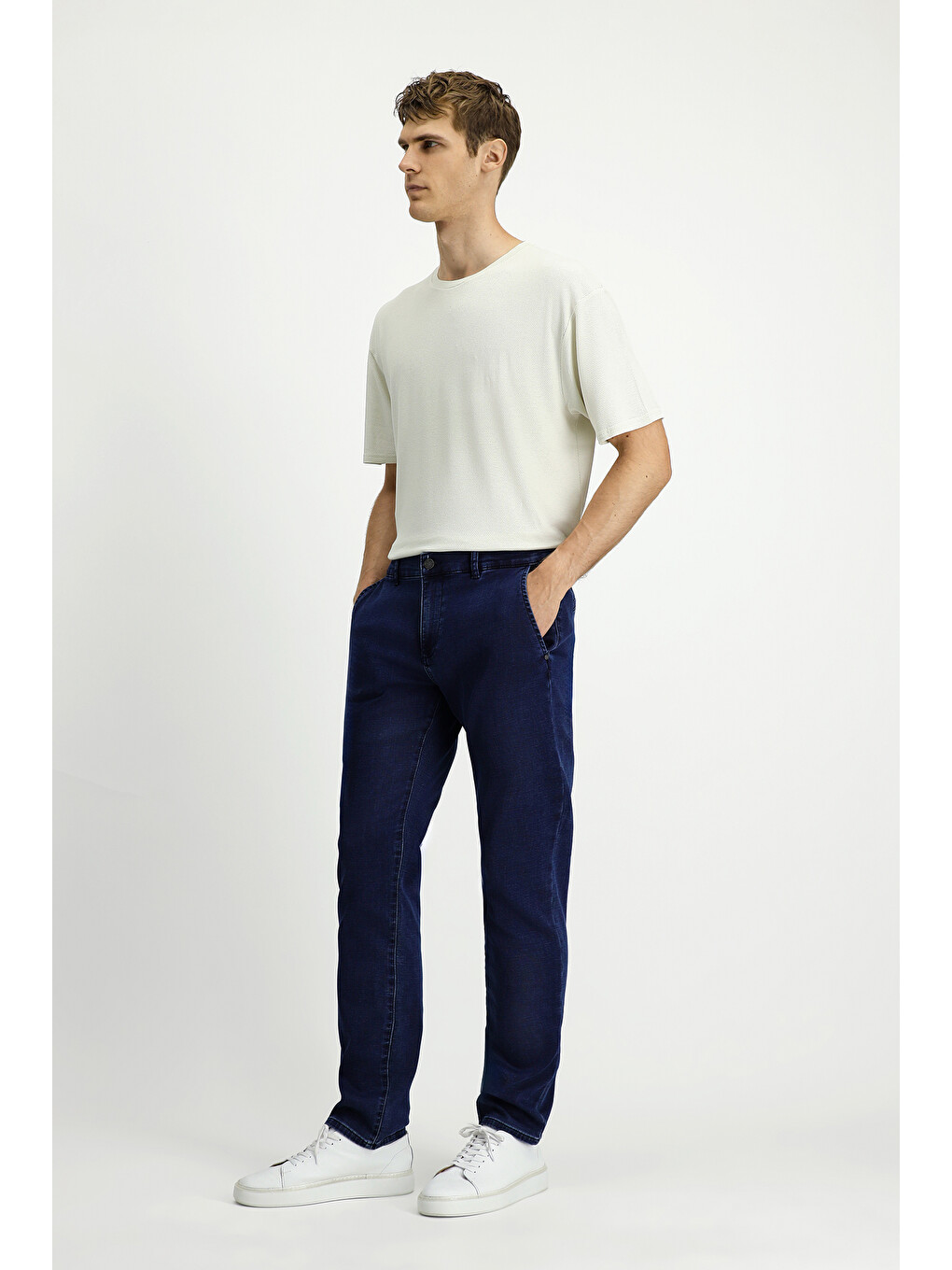 Lacivert Relax Fit Rahat Kesim Pamuklu Denim Look Jean Pantolon-1