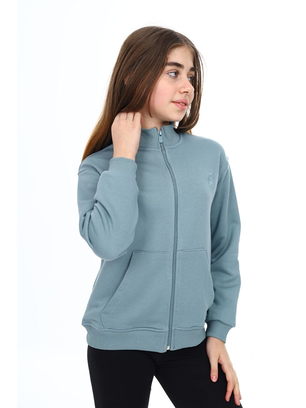 Petrol Kız Çocuk Nakışlı Hırka-1