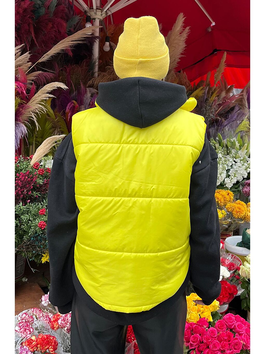 Sarı Dik Yaka Çift Cepli Full Dolum Şişme Beli Ayarlanabilir Şişme Yelek RK7994-3