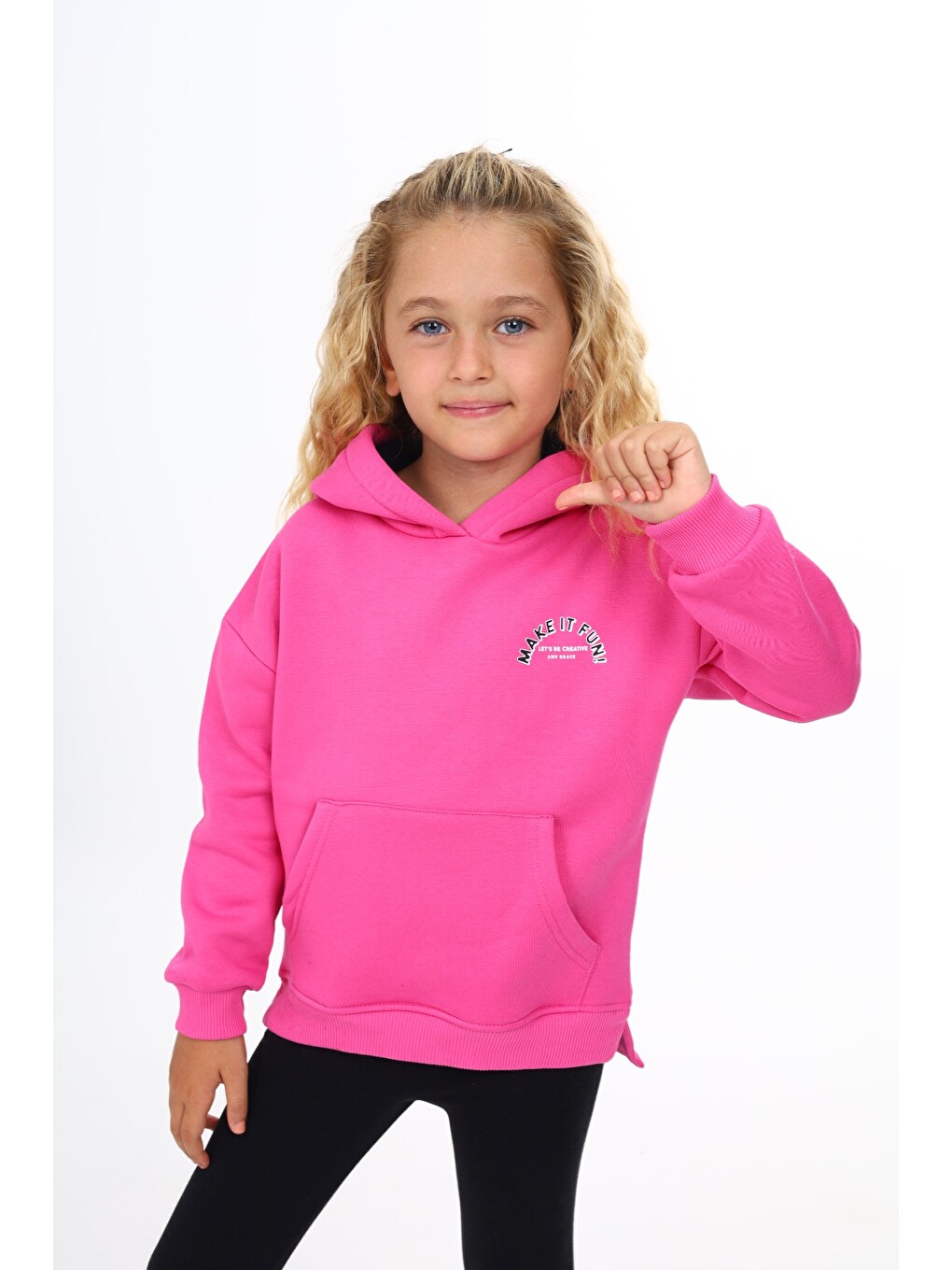 Fuşya Kız Çocuk Baskılı Sweatshirt-1