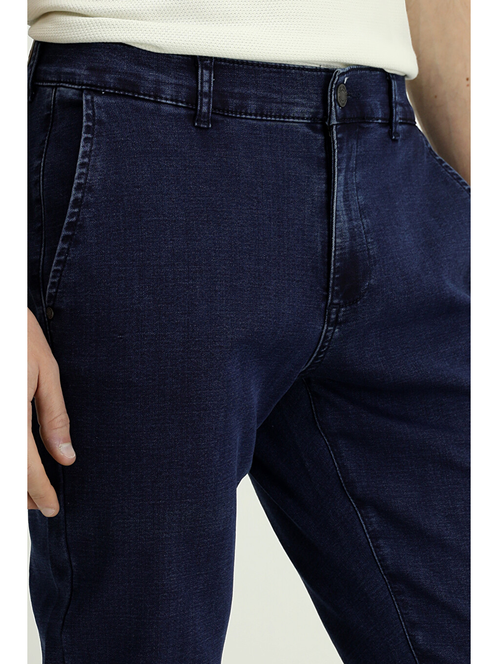 Lacivert Relax Fit Rahat Kesim Pamuklu Denim Look Jean Pantolon-4