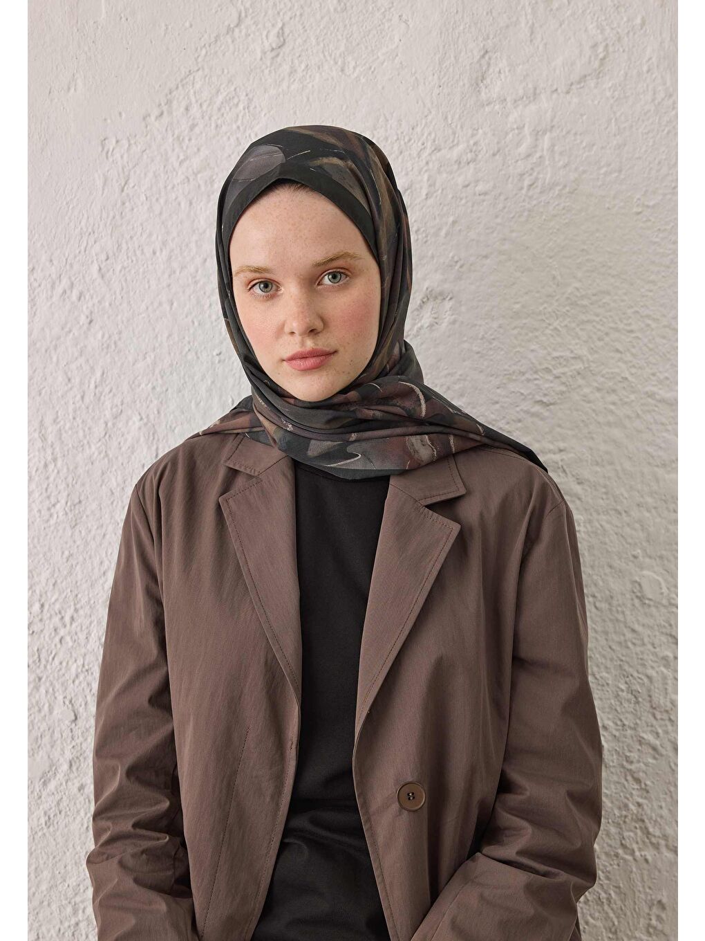 Bej Dark Garden Desen Şal Vizon-3