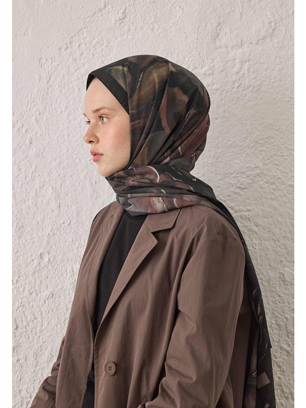 Bej Dark Garden Desen Şal Vizon-4