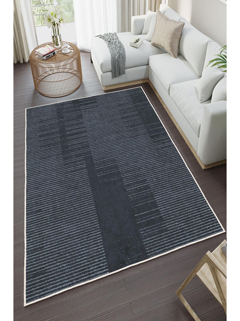 Lacivert Özel Tasarım, Kaymaz Taban, İnce, Yıkanabilir, Modern Halı WOOKECE1496 80x150-2