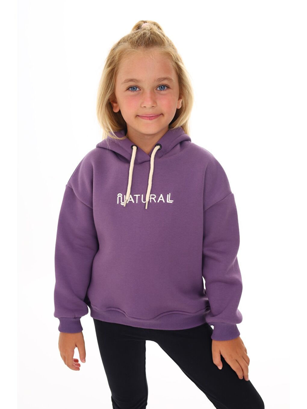 Mor Kız Çocuk Nakışlı Sweatshirt