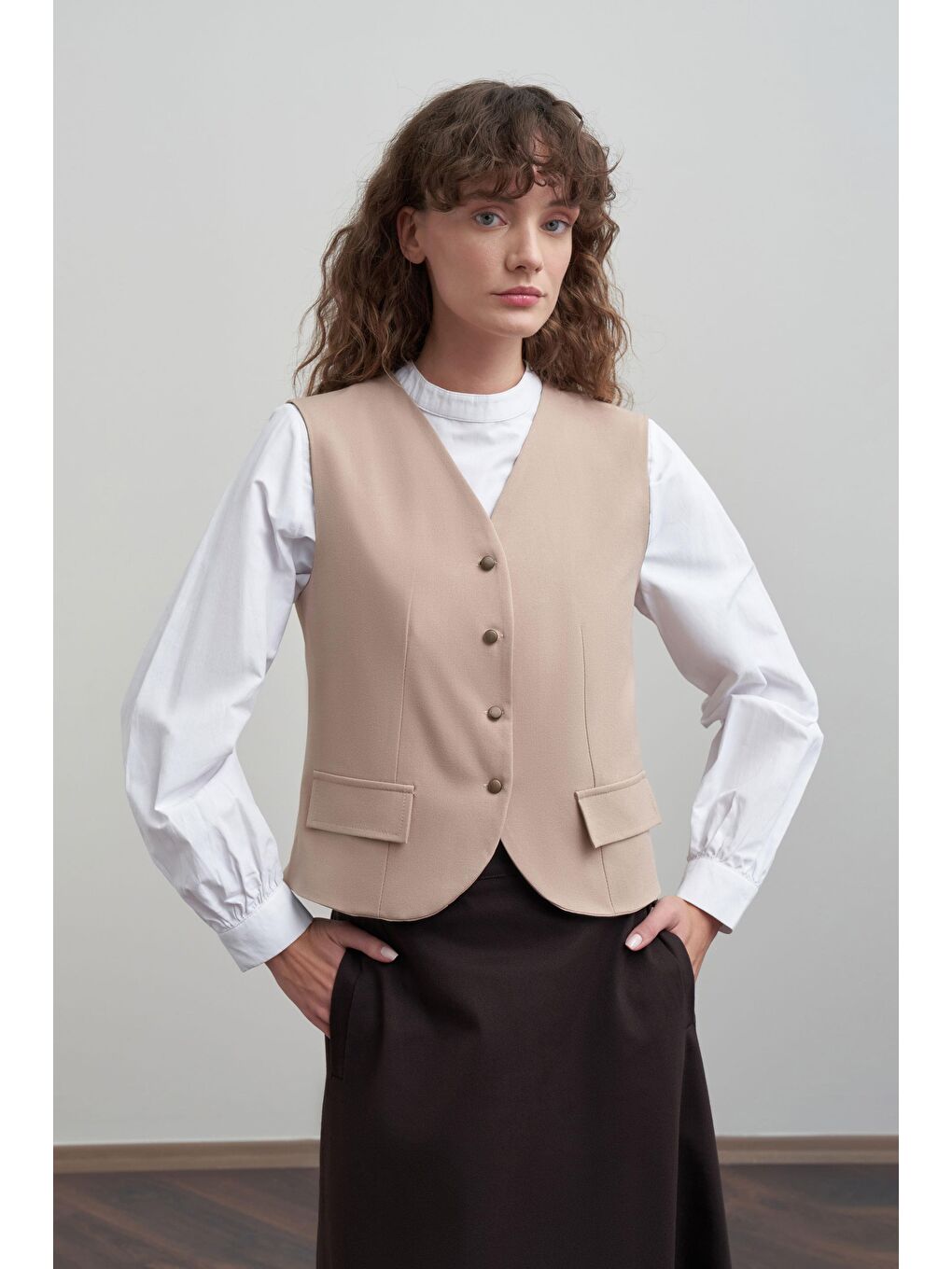 Bej-V Yaka Polyviscon Yelek-3