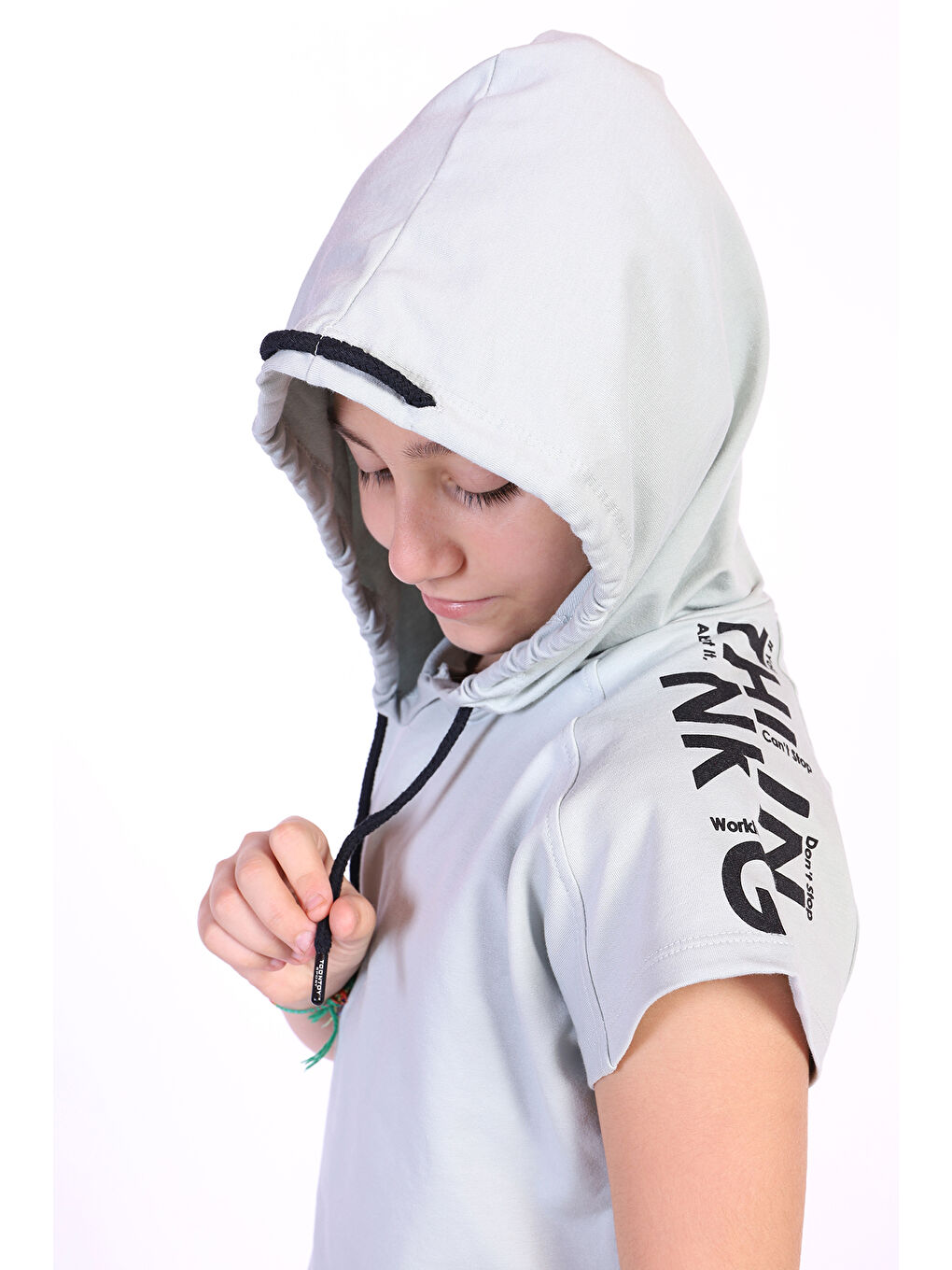 Gri Kız Çocuk Yazı Baskılı Şortlu Takım-1