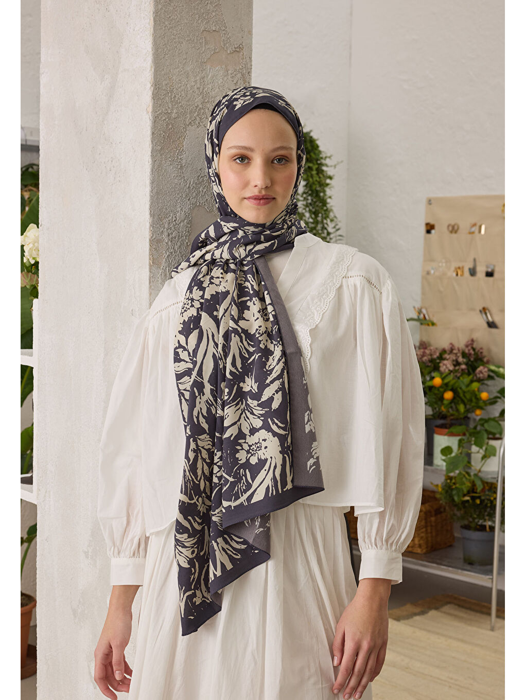 Vıolet Desen Şal İndigo