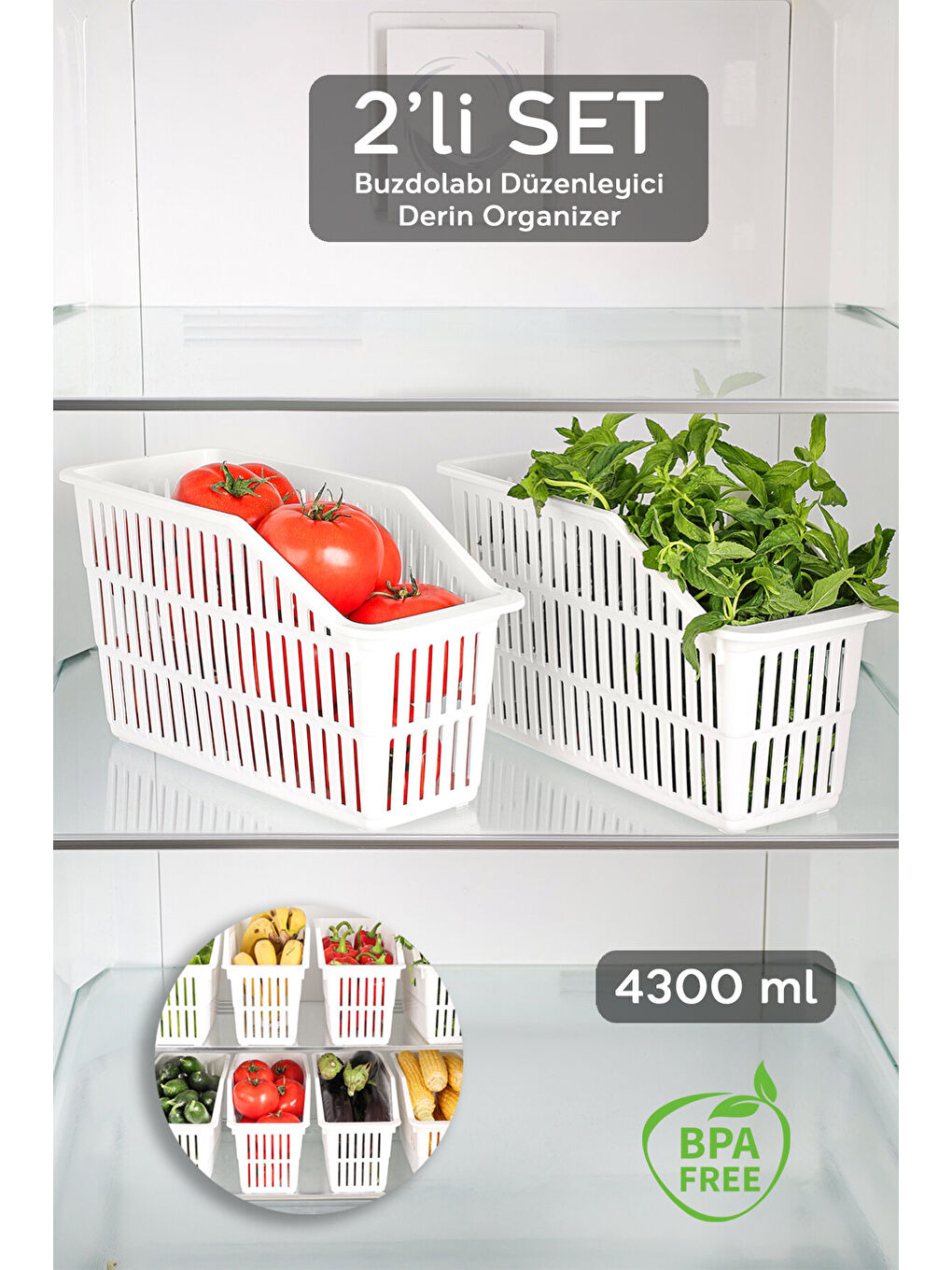 Beyaz 2 Adet Meyve Sebze Sepeti