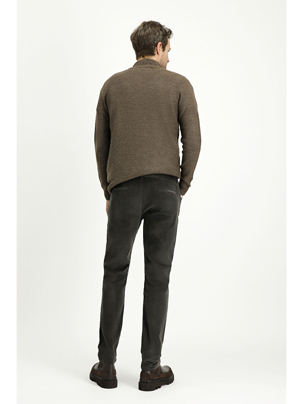 Haki Slim Fit Dar Kesim Elastanlı Kadife Pantolon-4