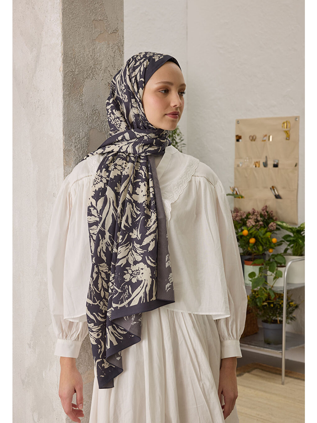 Vıolet Desen Şal İndigo-1