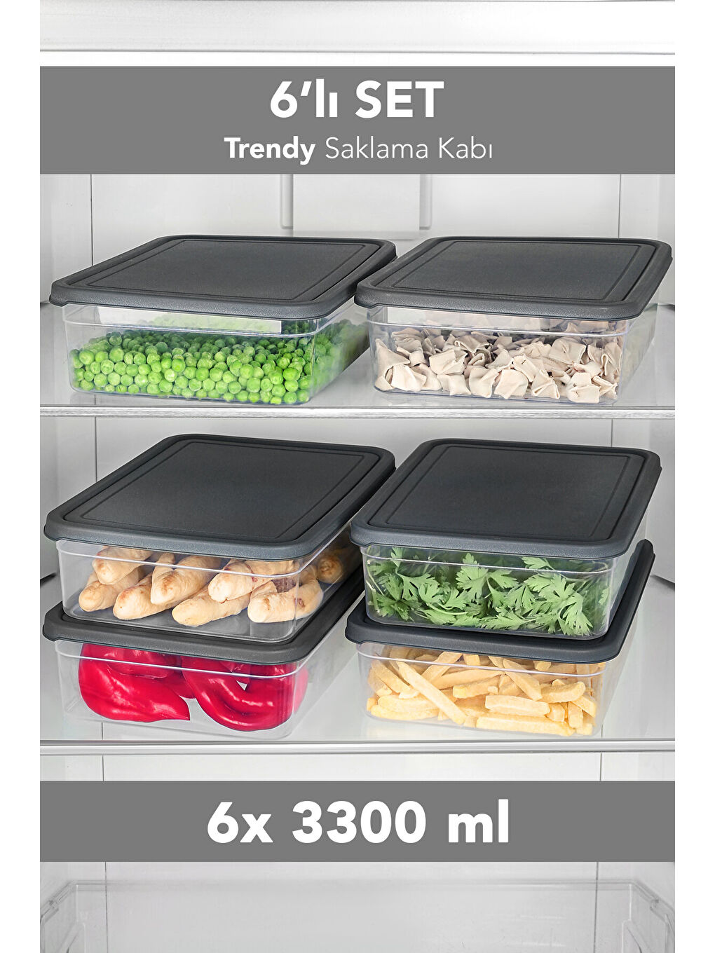 Renksiz 6'lı Saklama Kabı 3300 ml