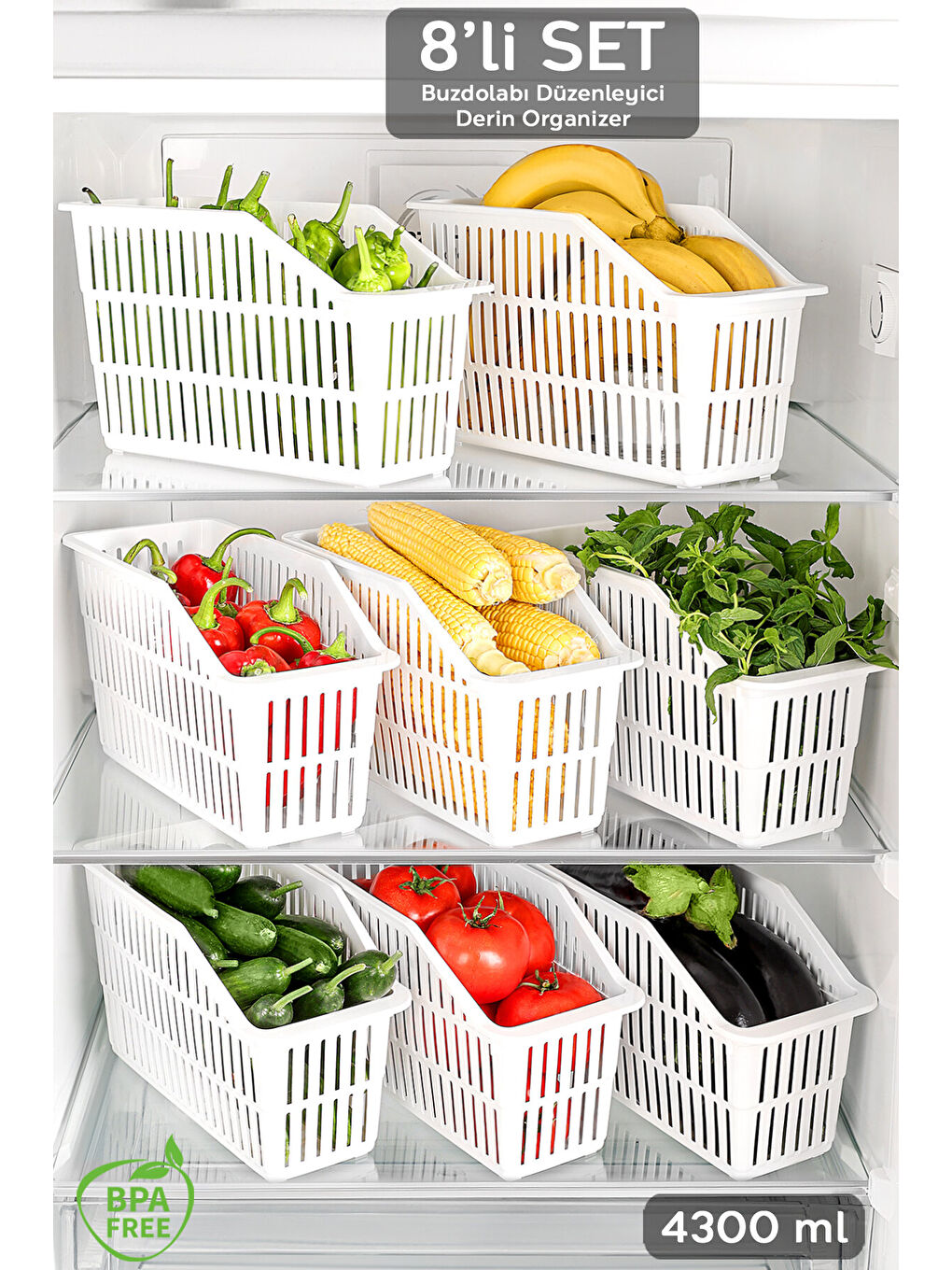 Beyaz 8 Adet Meyve Sebze Sepeti